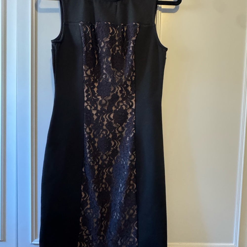 BCBGMaxAzria Black and Purple Lace Midi Dress